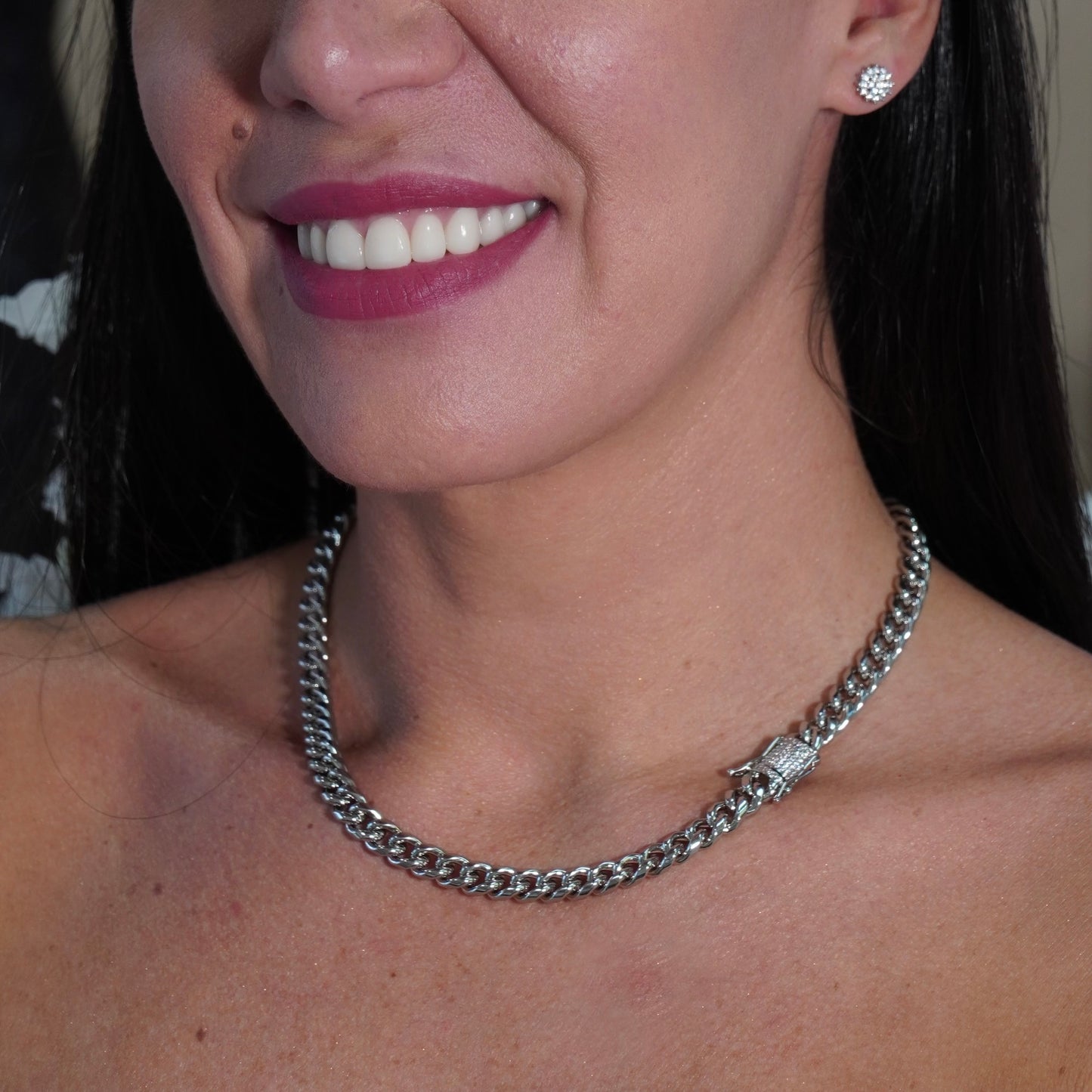20 INCHES 8MM LINKS NECKLACE | White Rhodium Plated