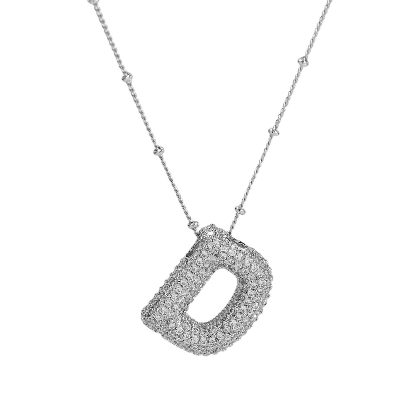 Studded Balloon Inicial Necklaces A - Z | White Rhodium PLATED
