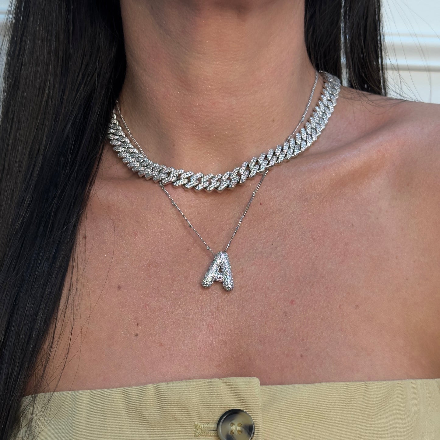 Studded Balloon Inicial Necklaces A - Z | White Rhodium PLATED