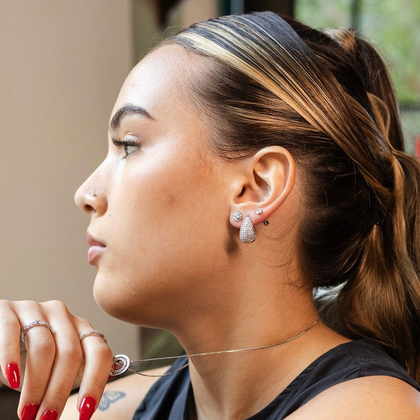 CIRCLE TRIO EARRINGS | White Rhodium Plated