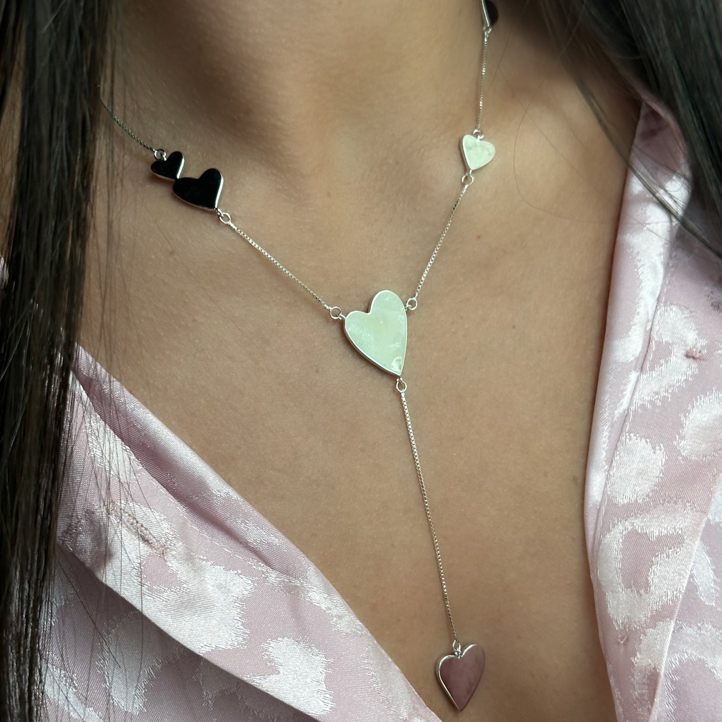 LOVELY HEARTS NECKLACE | Double White Rhodium Plated