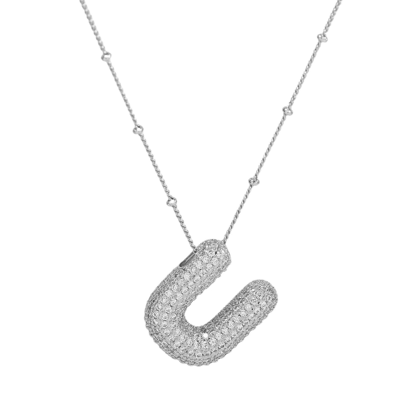 Studded Balloon Inicial Necklaces A - Z | White Rhodium PLATED