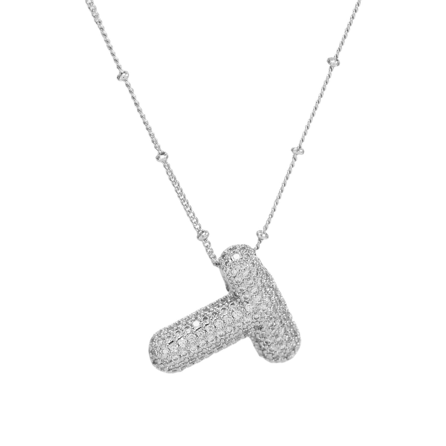 Studded Balloon Inicial Necklaces A - Z | White Rhodium PLATED
