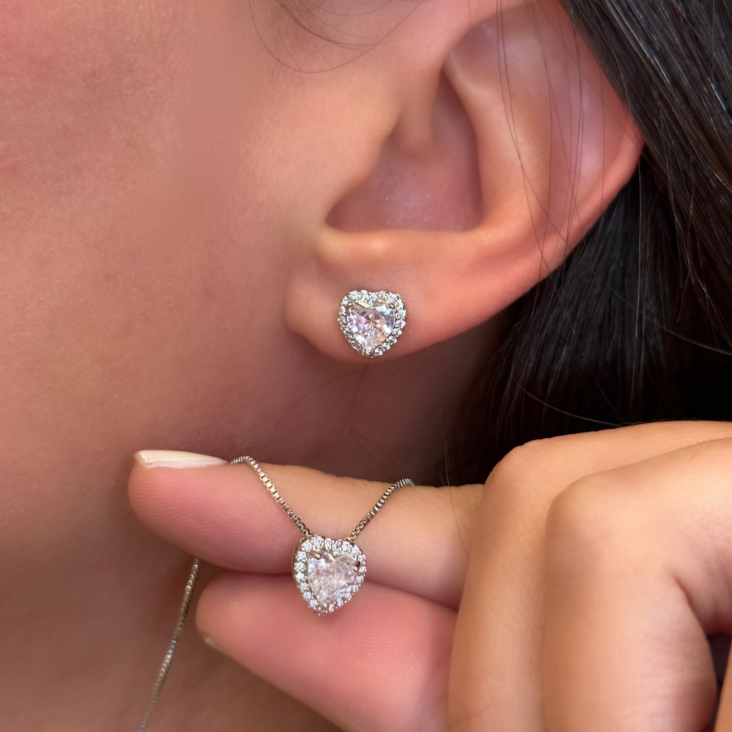 PRINCESS HEART SET | Double White Rhodium Plated