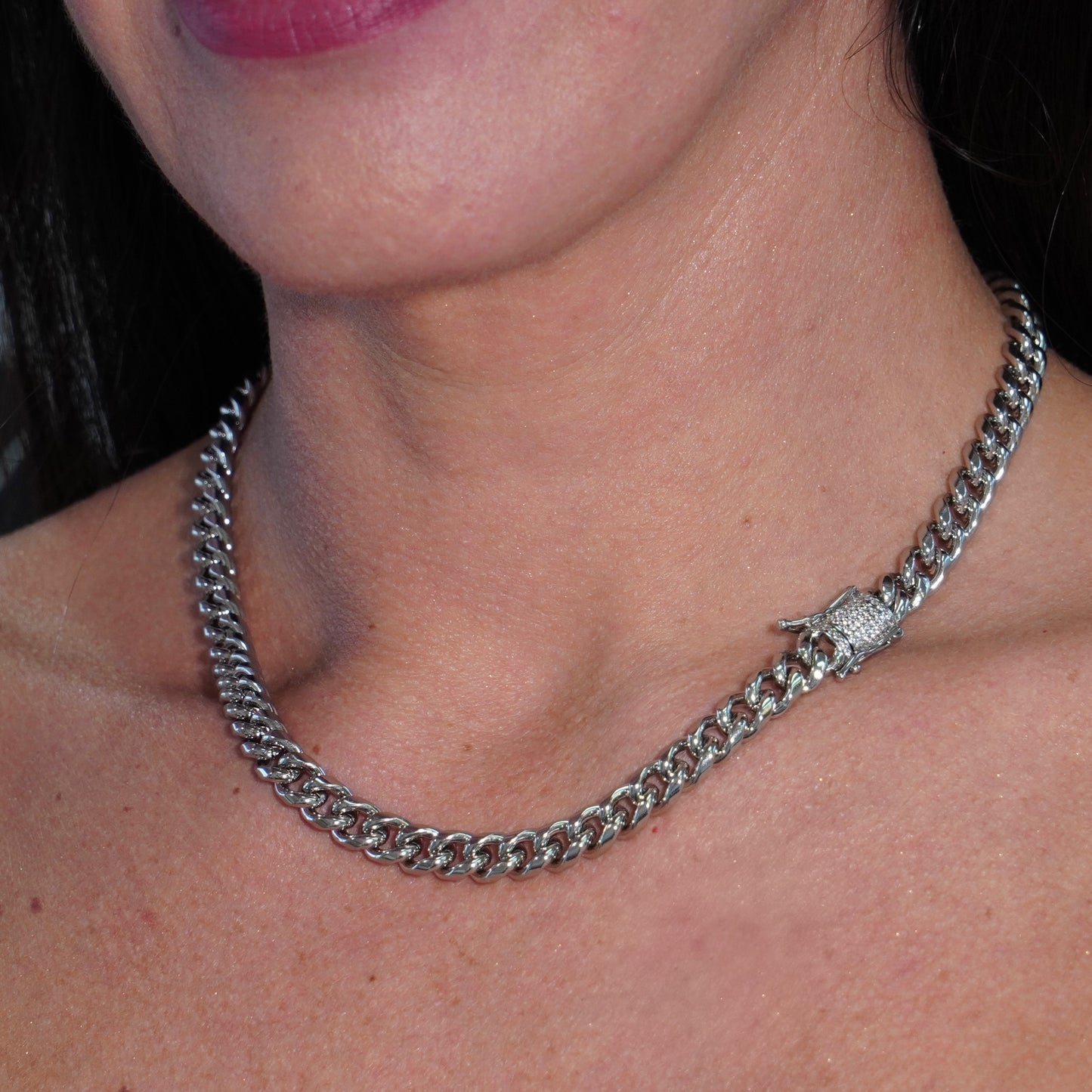20 INCHES 8MM LINKS NECKLACE | White Rhodium Plated