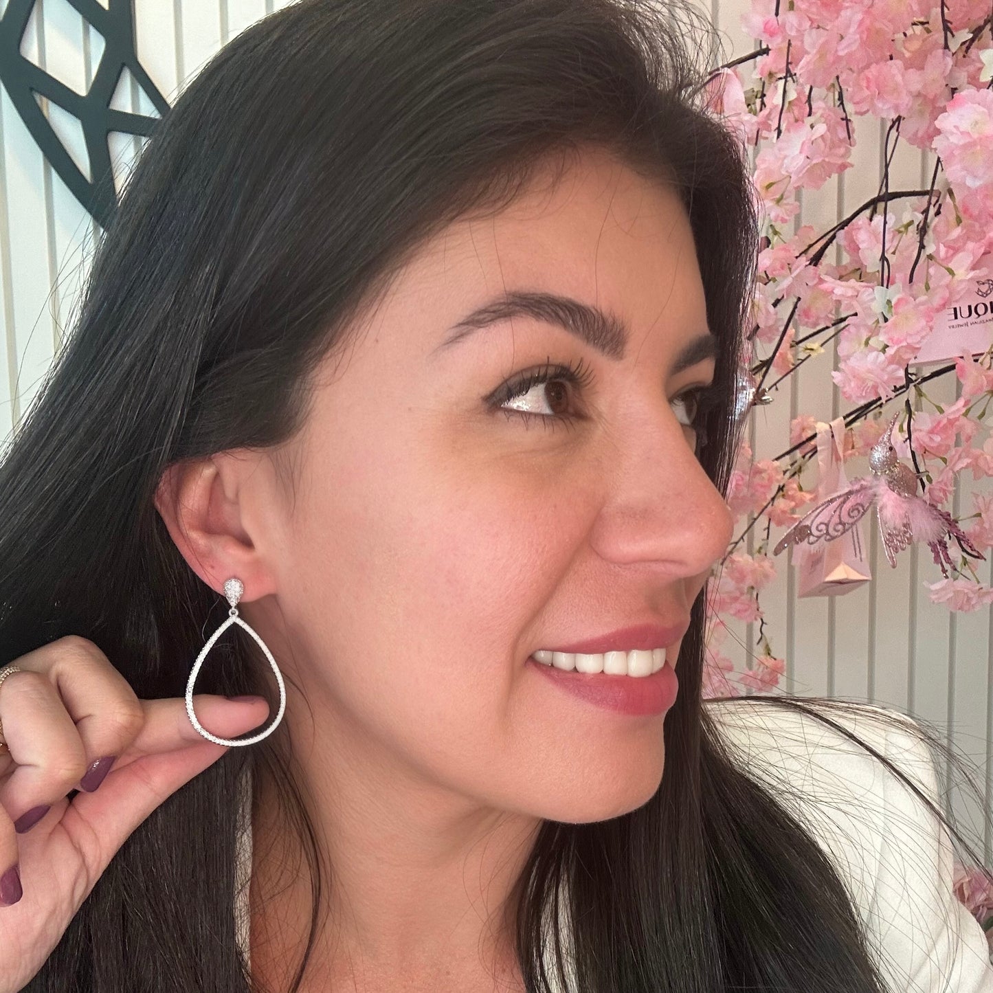 FANCY DROP EARRINGS | White Rhodium Plated