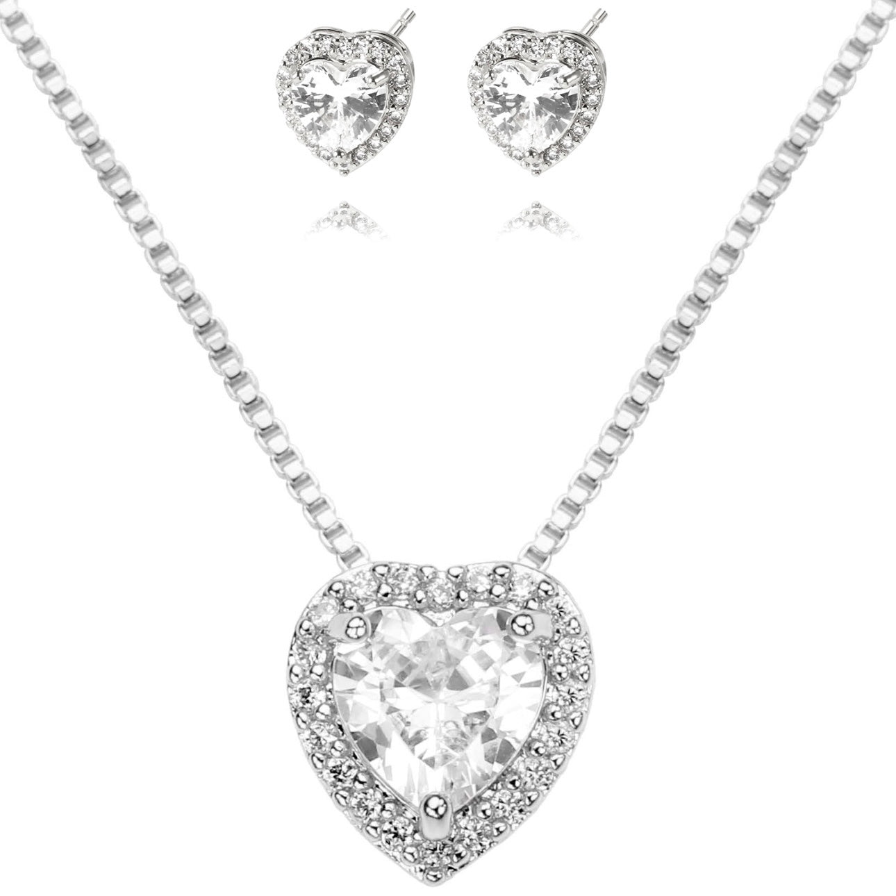 PRINCESS HEART SET | Double White Rhodium Plated