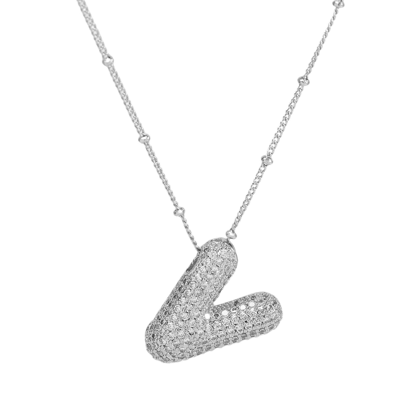 Studded Balloon Inicial Necklaces A - Z | White Rhodium PLATED