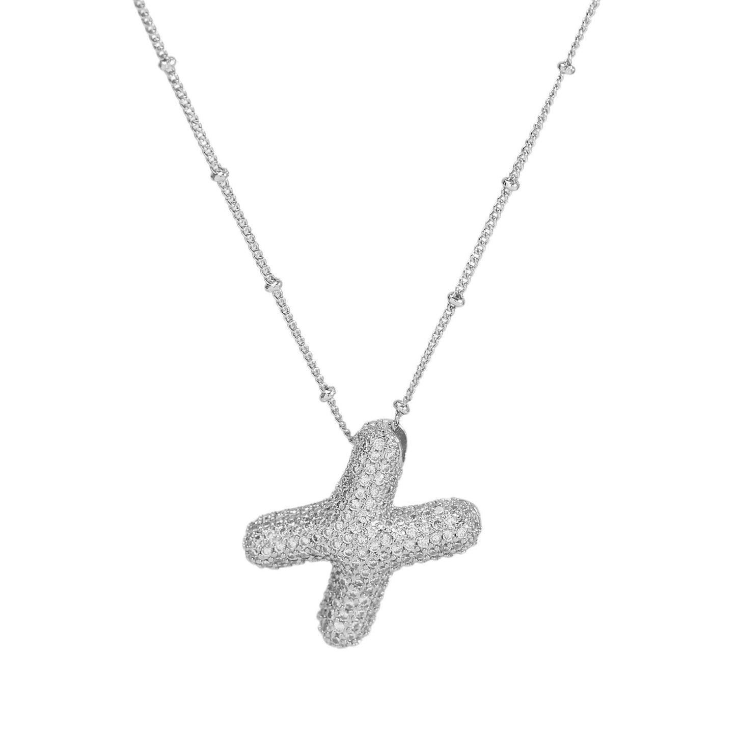 Studded Balloon Inicial Necklaces A - Z | White Rhodium PLATED