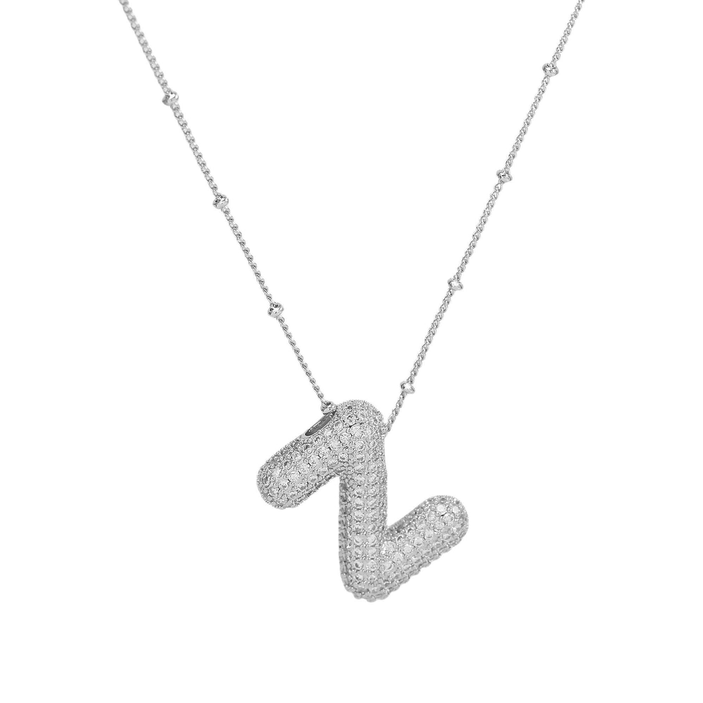 Studded Balloon Inicial Necklaces A - Z | White Rhodium PLATED