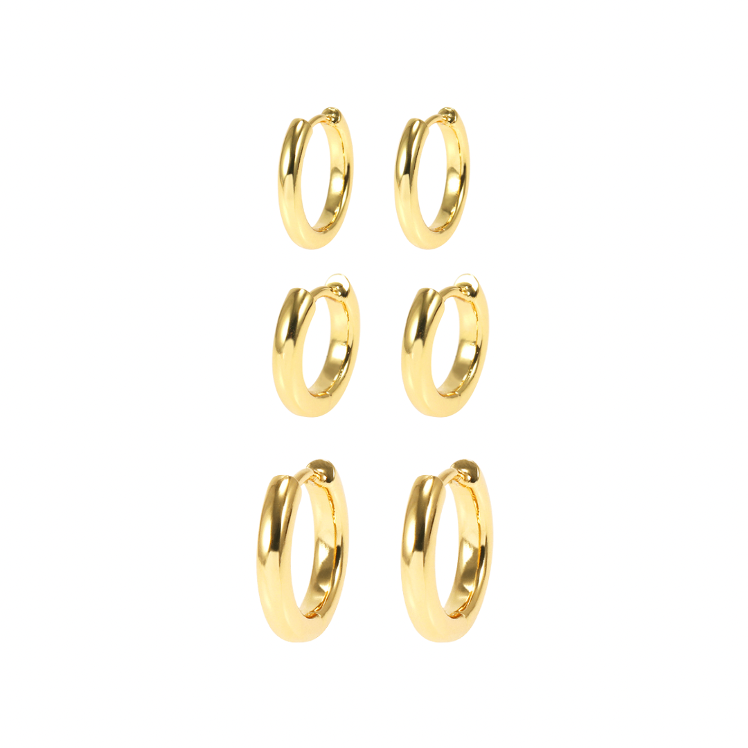 SMOOTH HOOPS TRIO EARRINGS | Double 18K Gold Plated