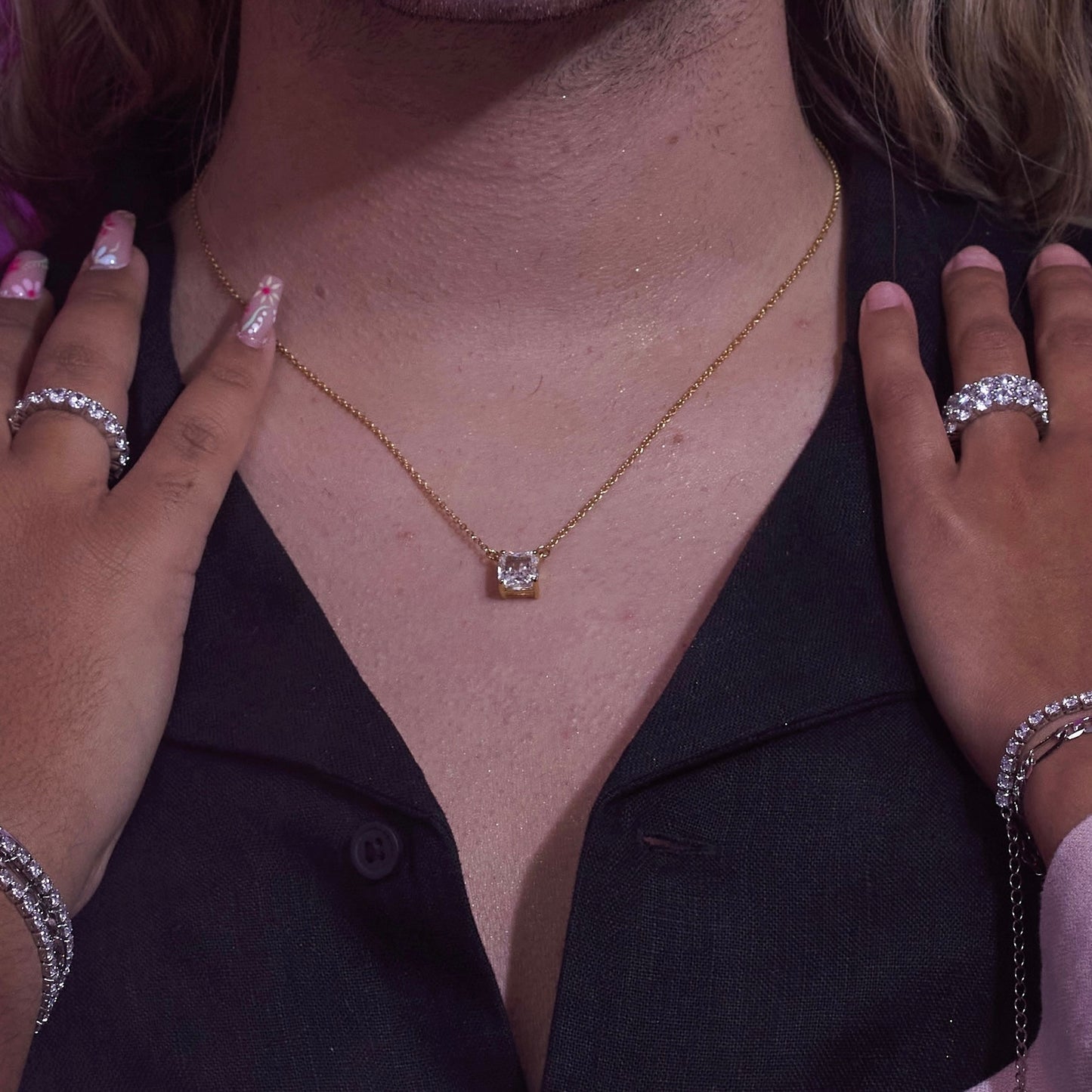 LIKE A DIAMOND SQUARE NECKLACE | Double 18K Gold Plated