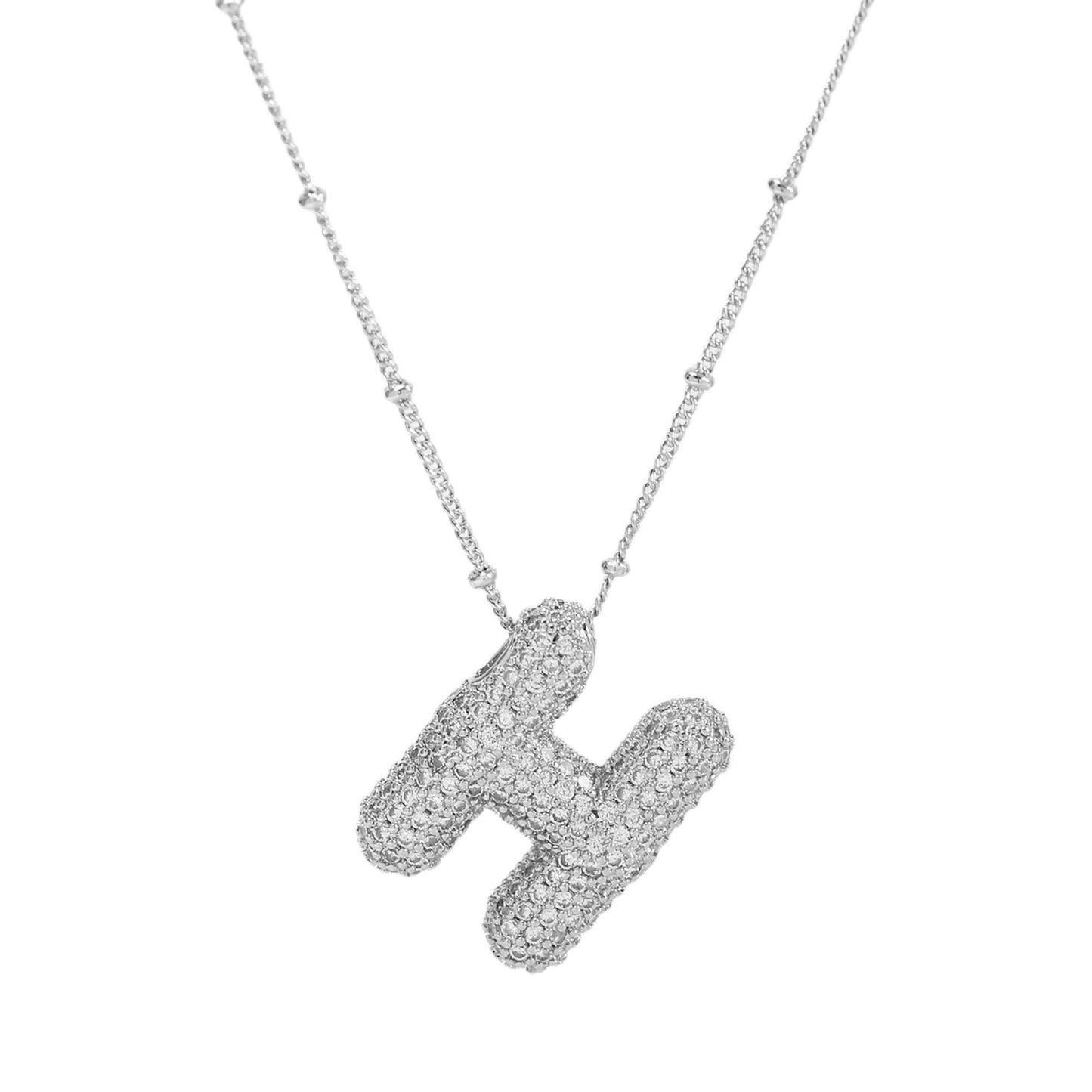 Studded Balloon Inicial Necklaces A - Z | White Rhodium PLATED