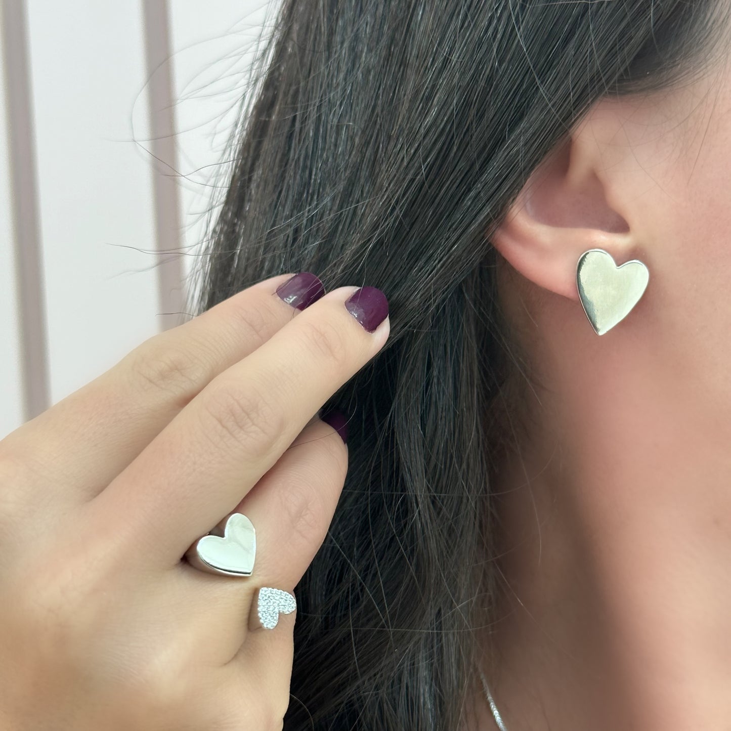 LOVELY HEART BIG EARRINGS | Double White Rhodium Plated