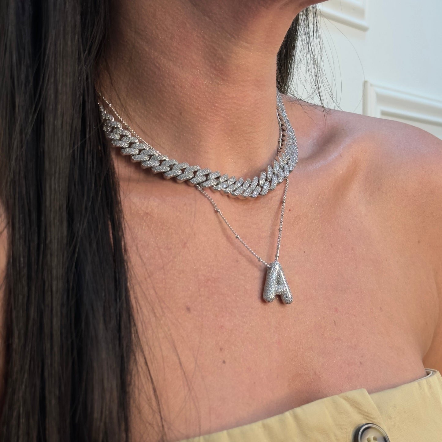 Studded Balloon Inicial Necklaces A - Z | White Rhodium PLATED