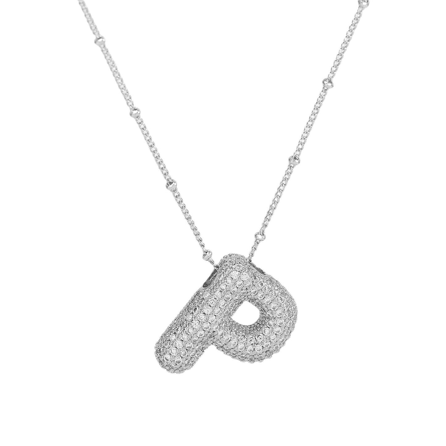 Studded Balloon Inicial Necklaces  A - Z | White Rhodium PLATED