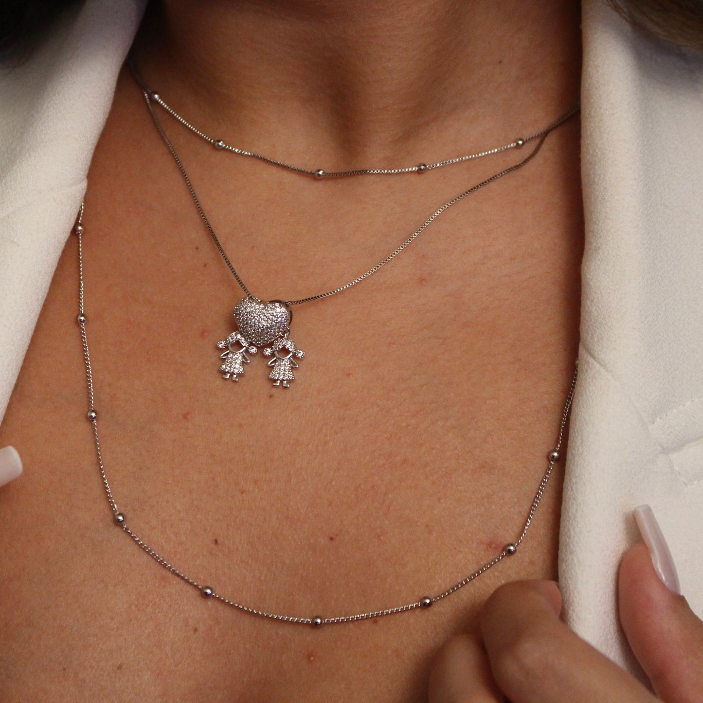 Little Balls Necklace Chain 24" Inches | White Rhodium Plated