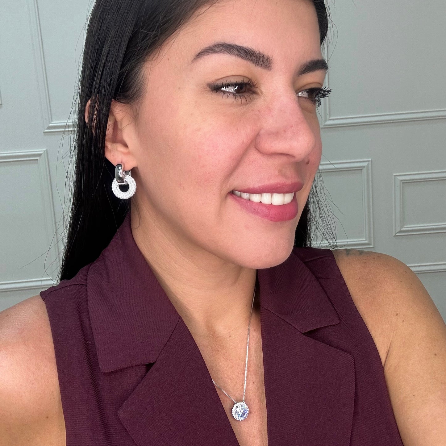 2 IN 1 HOOPS EARRINGS | White Rhodium Plated