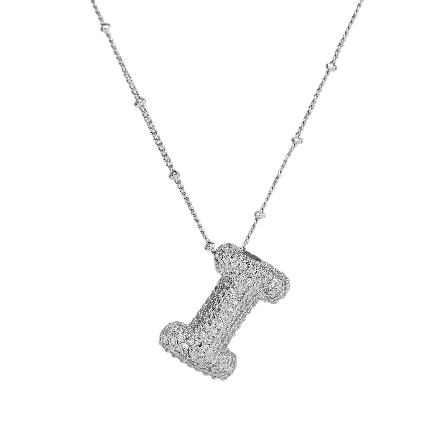 Studded Balloon Inicial Necklaces A - Z | White Rhodium PLATED