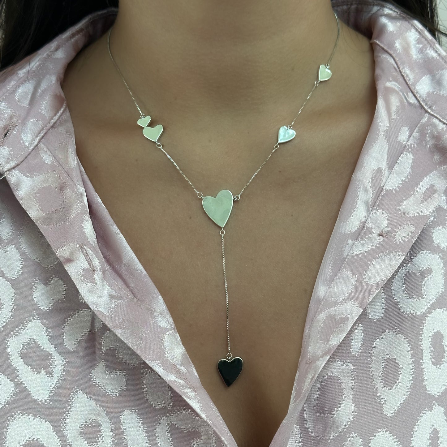 LOVELY HEARTS NECKLACE | Double White Rhodium Plated