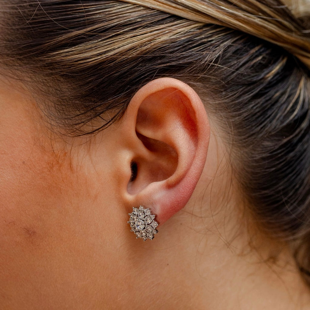FANCY FLOWER EARRINGS | White Rhodium Plated