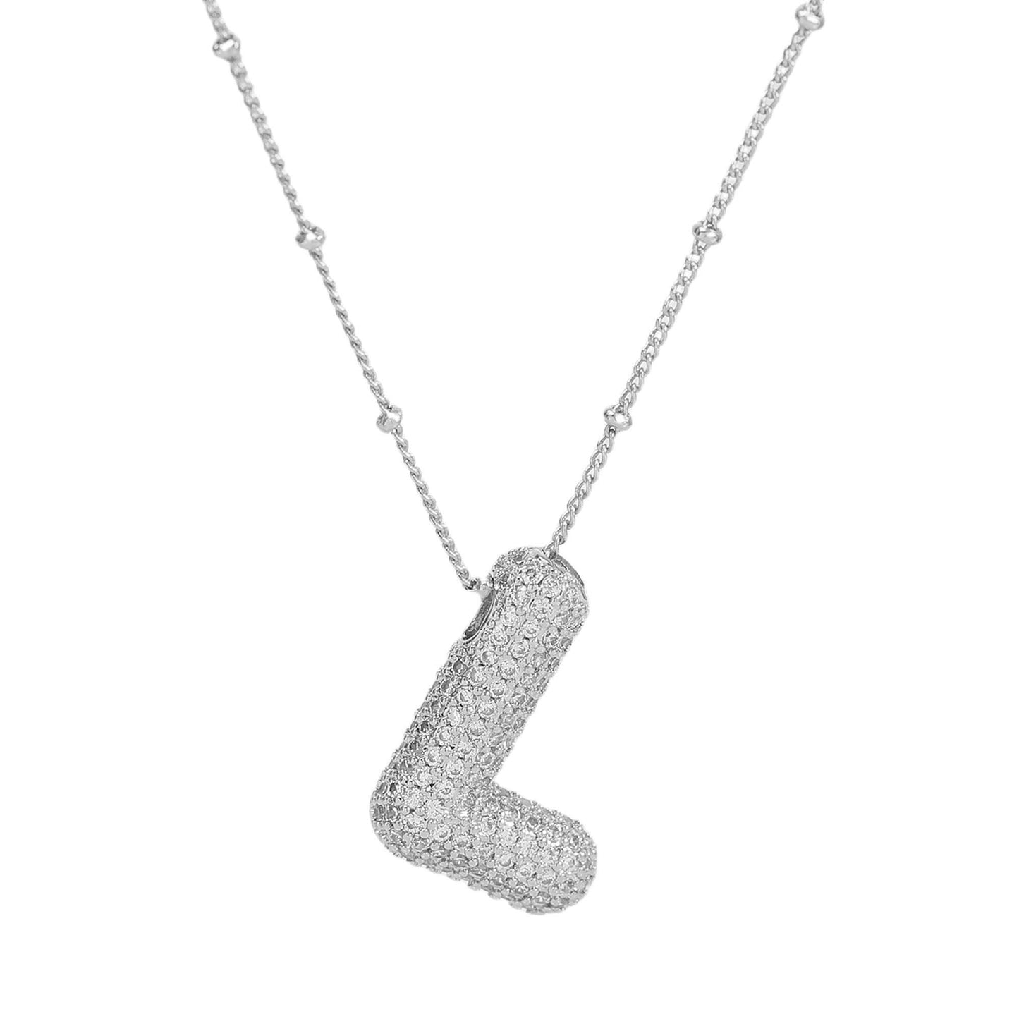 Studded Balloon Inicial Necklaces A - Z | White Rhodium PLATED
