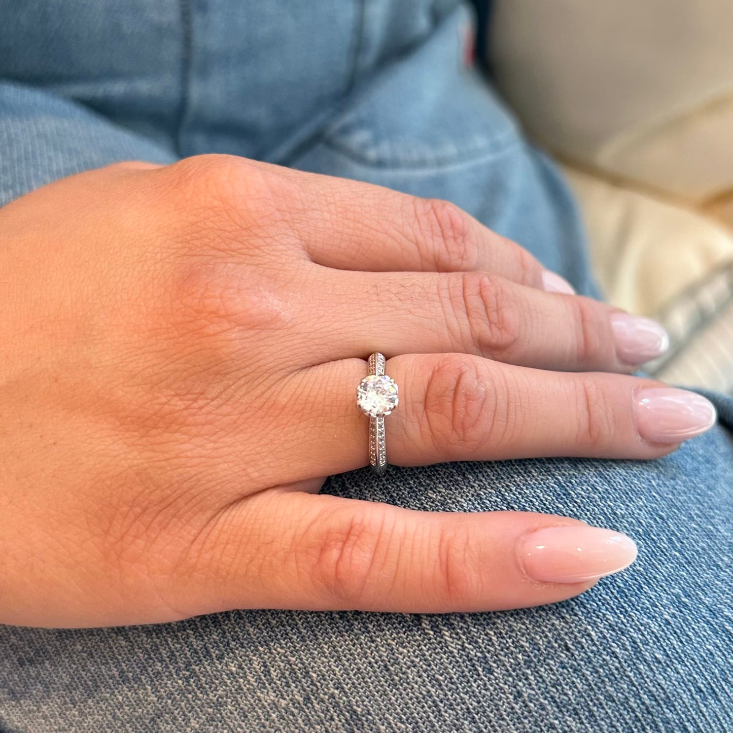 NEW SOLITARY RING | White Rhodium Fourfold Plated