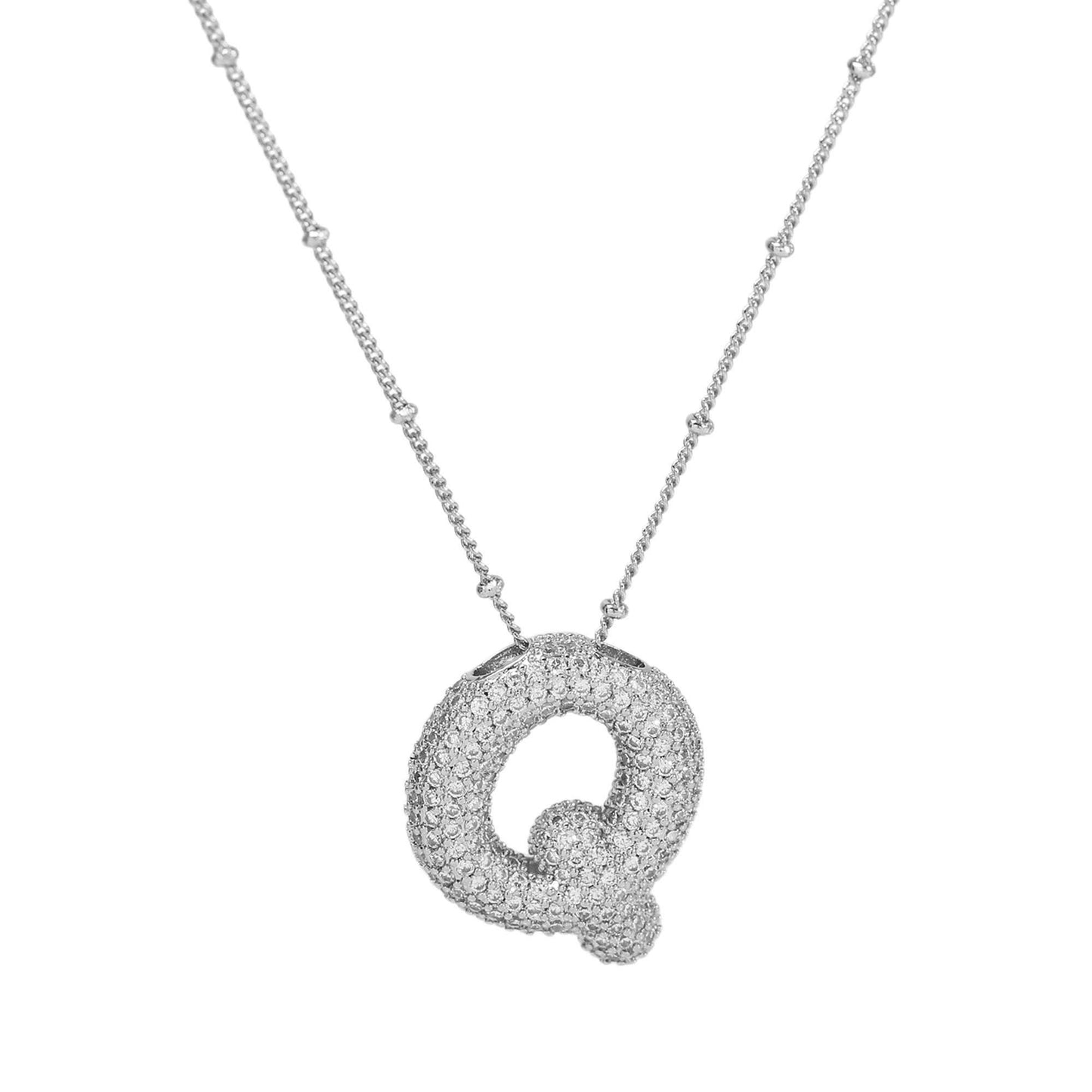 Studded Balloon Inicial Necklaces A - Z | White Rhodium PLATED