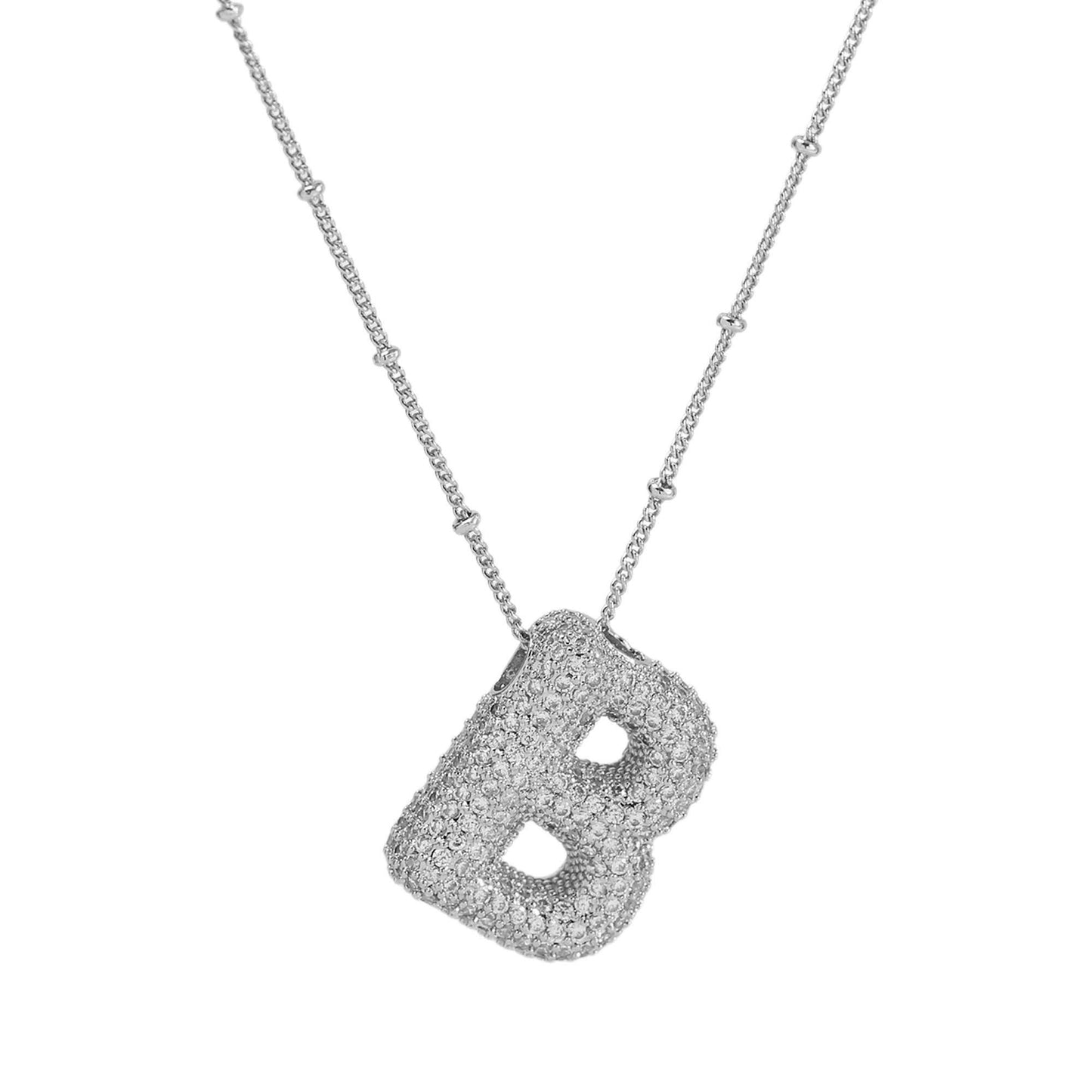 Studded Balloon Inicial Necklaces A - Z | White Rhodium PLATED