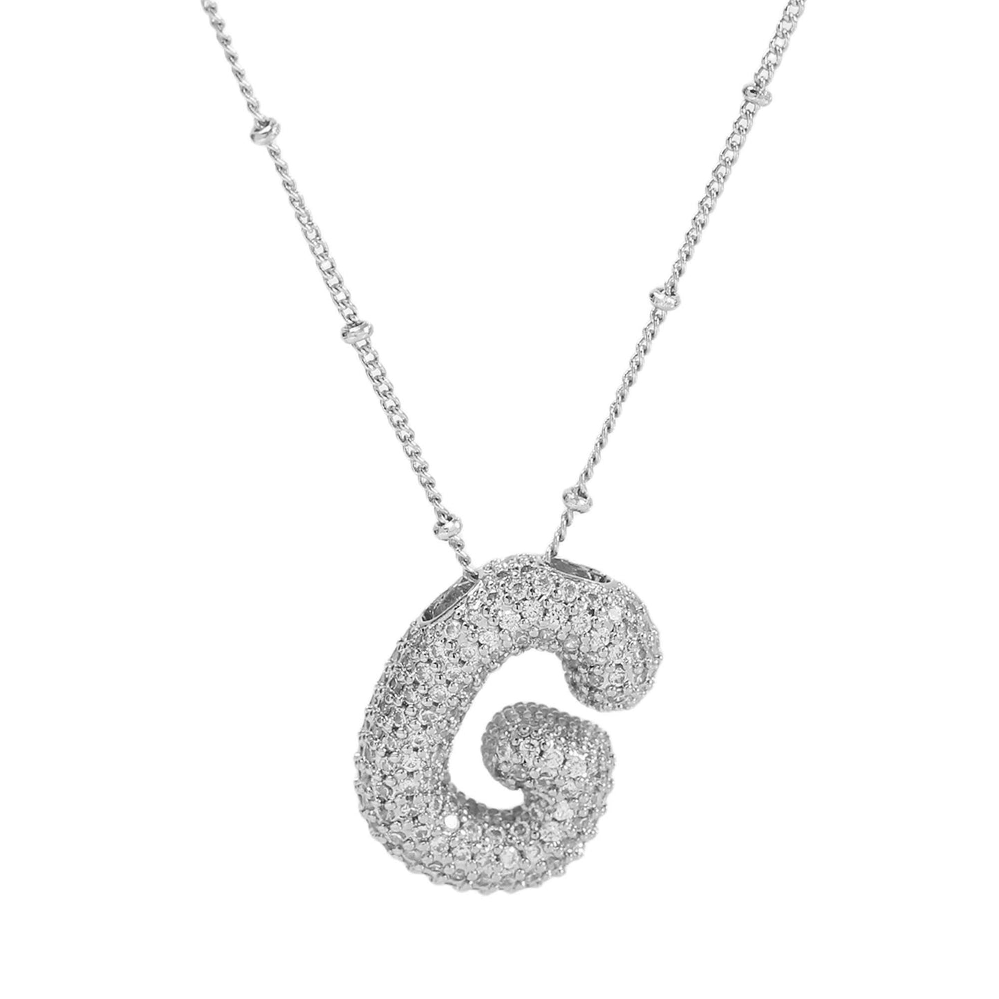 Studded Balloon Inicial Necklaces A - Z | White Rhodium PLATED