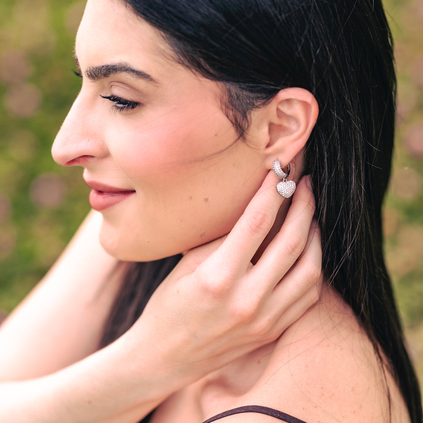 HEART HOOPS EARRINGS | Double White Rhodium Plated