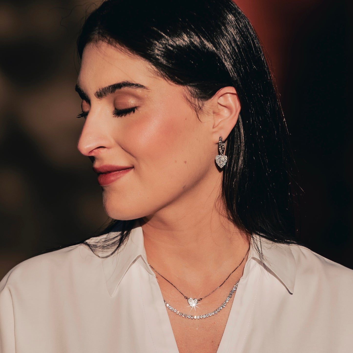 SMALL HEART NECKLACE | Double White Rhodium Plated
