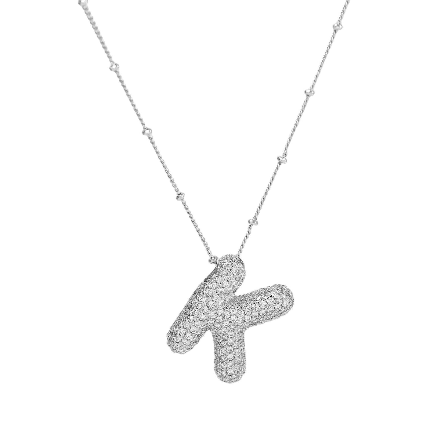 Studded Balloon Inicial Necklaces A - Z | White Rhodium PLATED