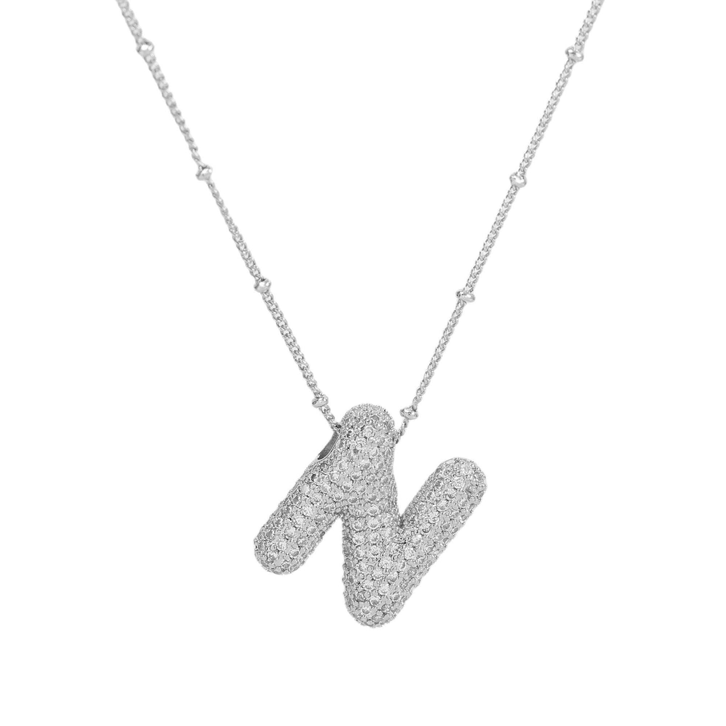 Studded Balloon Inicial Necklaces A - Z | White Rhodium PLATED