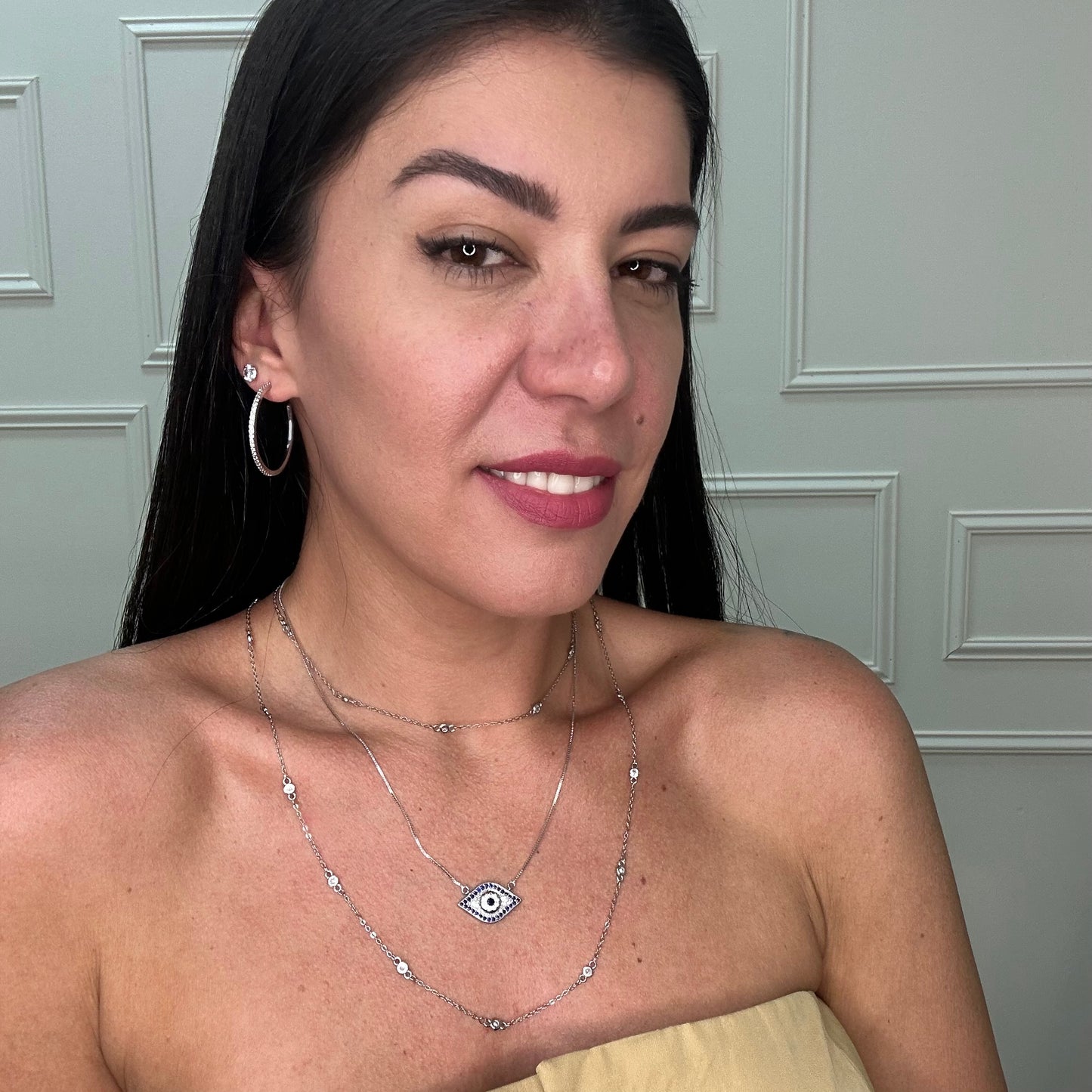 BLUE EVIL EYE NECKLACE | White Rhodium Plated