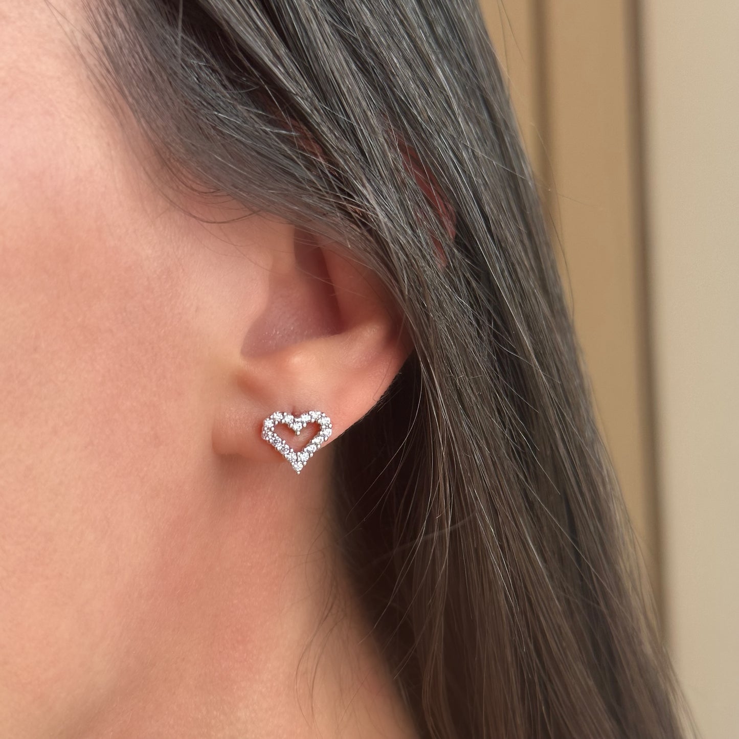 BRYAN'S LOVE OPEN HEART EARRINGS | White Rhodium Plated