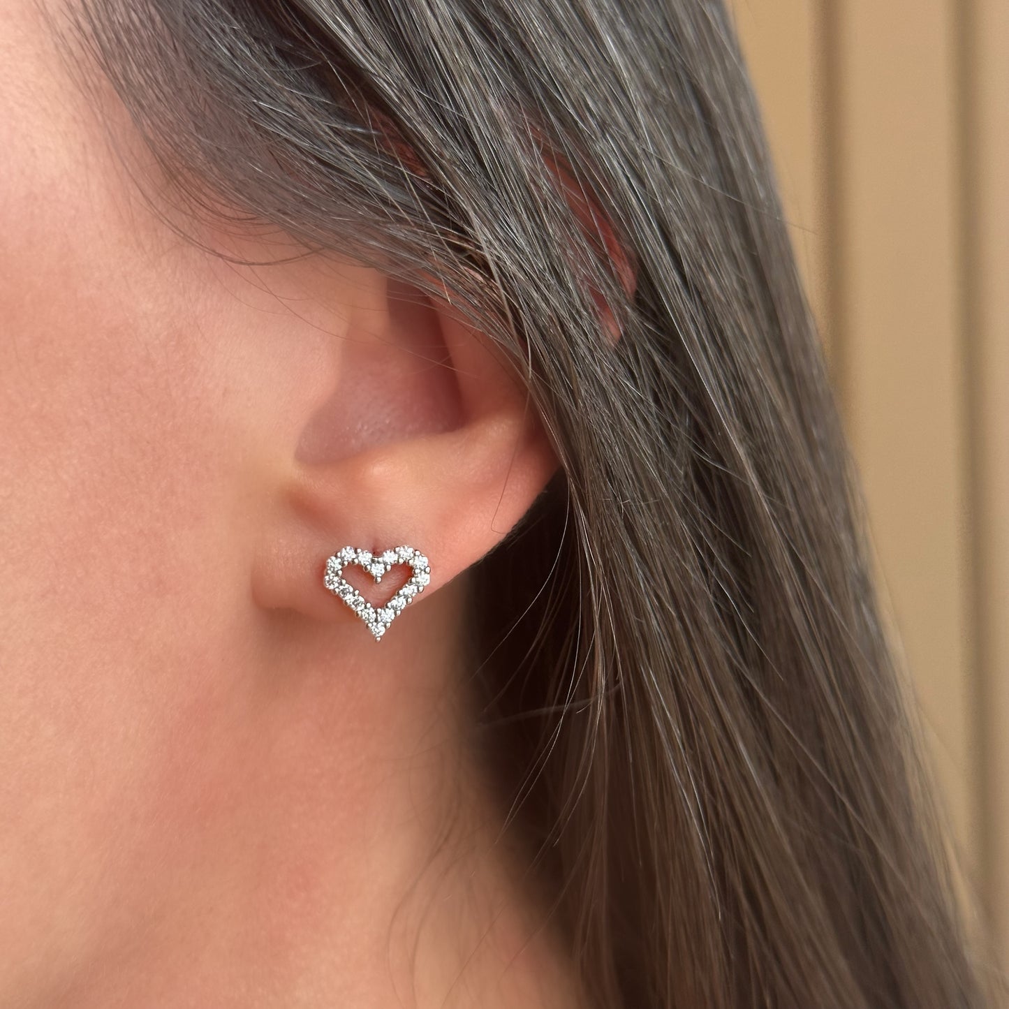 BRYAN'S LOVE OPEN HEART EARRINGS | White Rhodium Plated