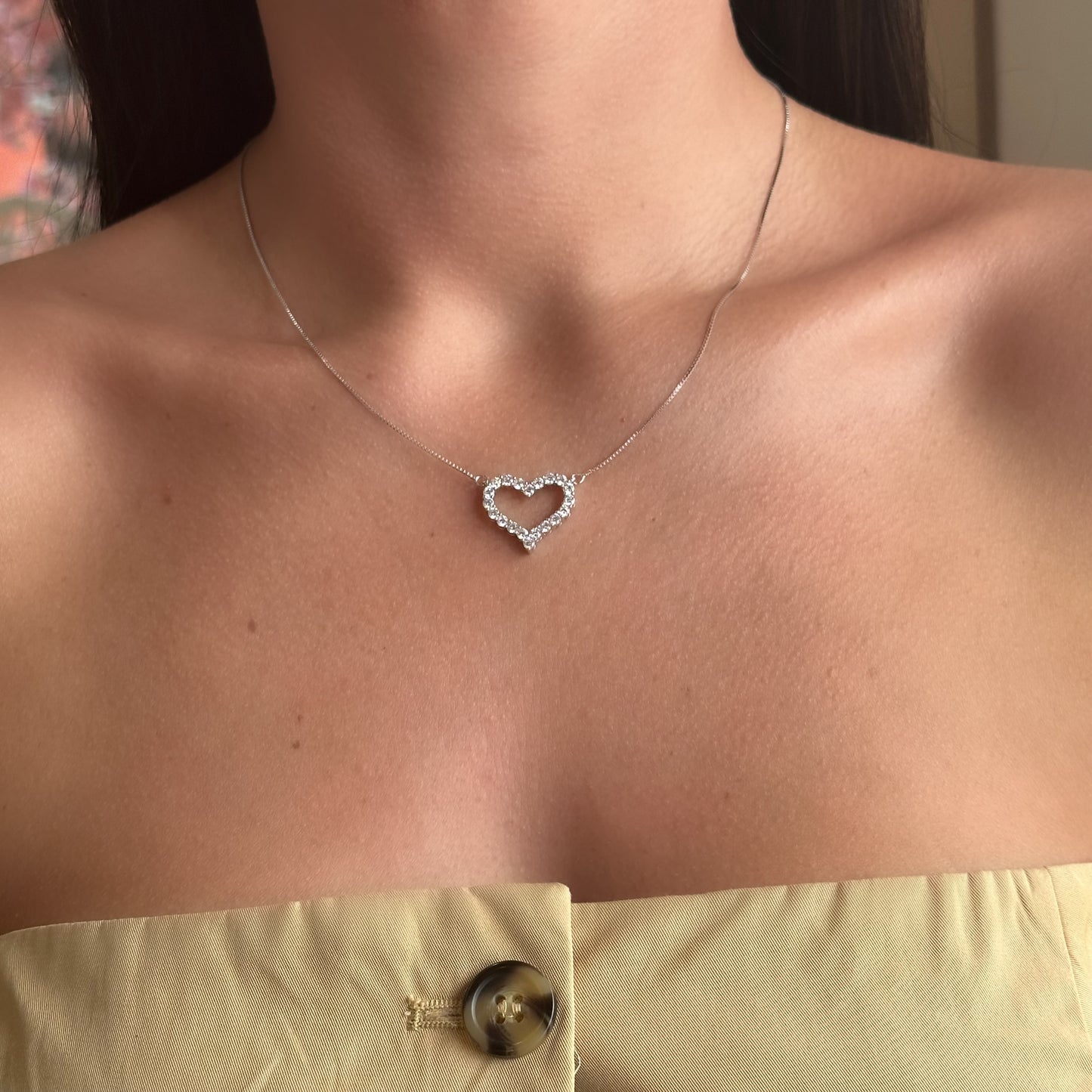BRYAN'S LOVE OPEN HEART NECKLACE | Double White Rhodium Plated