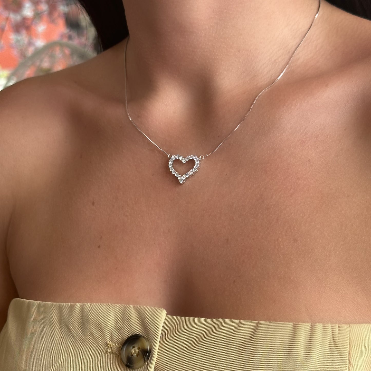 BRYAN'S LOVE OPEN HEART NECKLACE | Double White Rhodium Plated