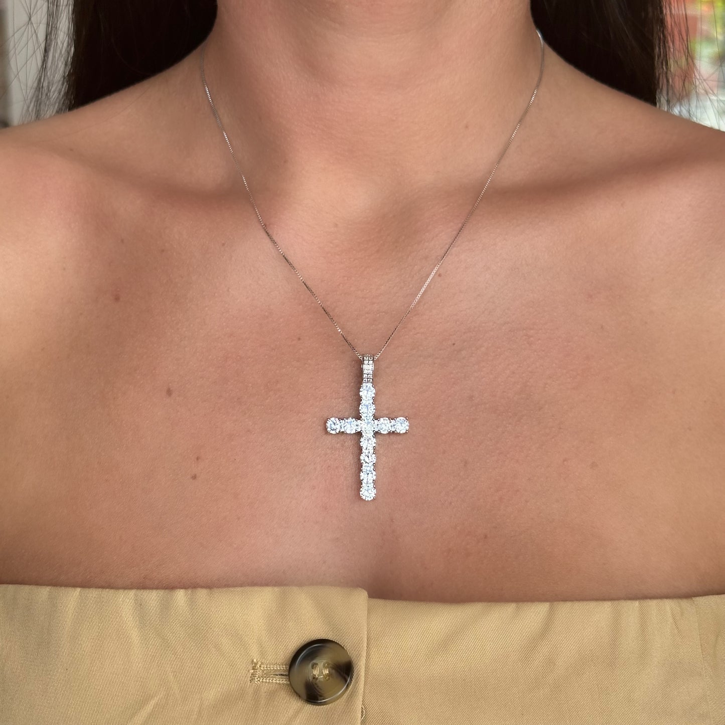 BRYAN'S GLAMOROUS CROSS NECKLACE | Double White Rhodium Plated