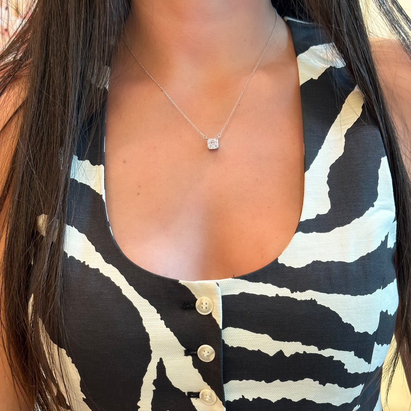 LIKE A DIAMOND SQUARE NECKLACE | Double White Rhodium Plated