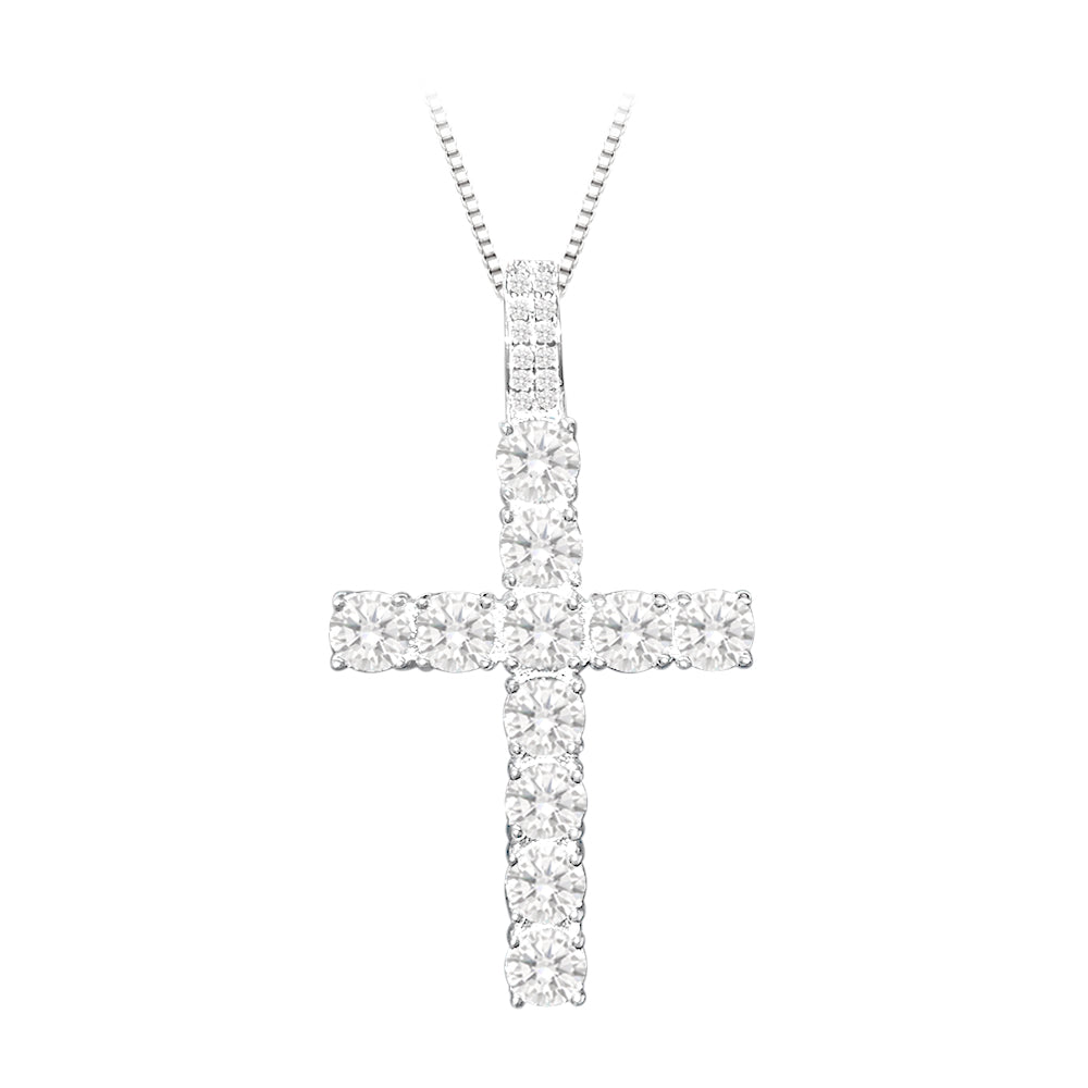 BRYAN'S GLAMOROUS CROSS NECKLACE | Double White Rhodium Plated