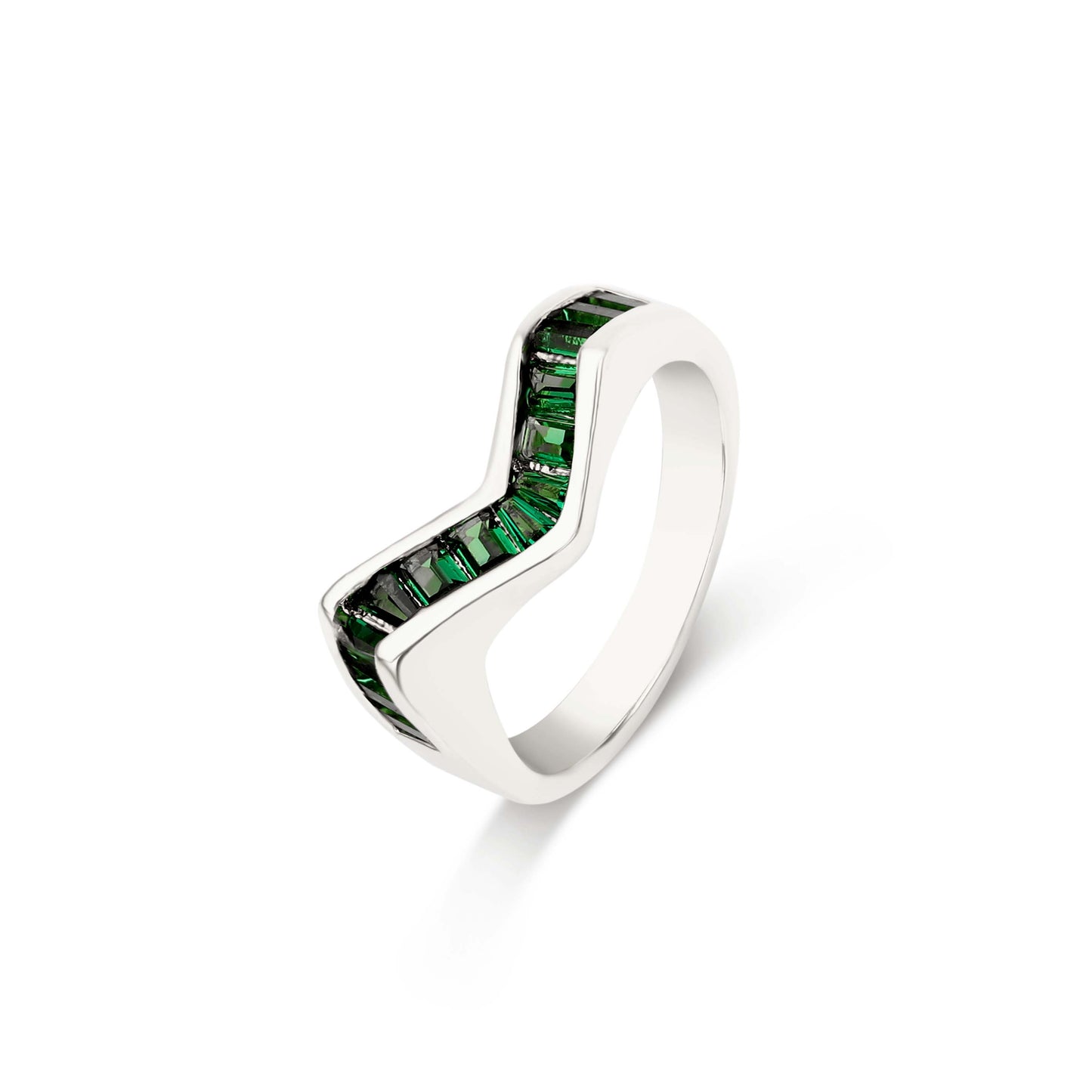 GREEN UNIQUE RING | Fourfold 18K White Gold Plated