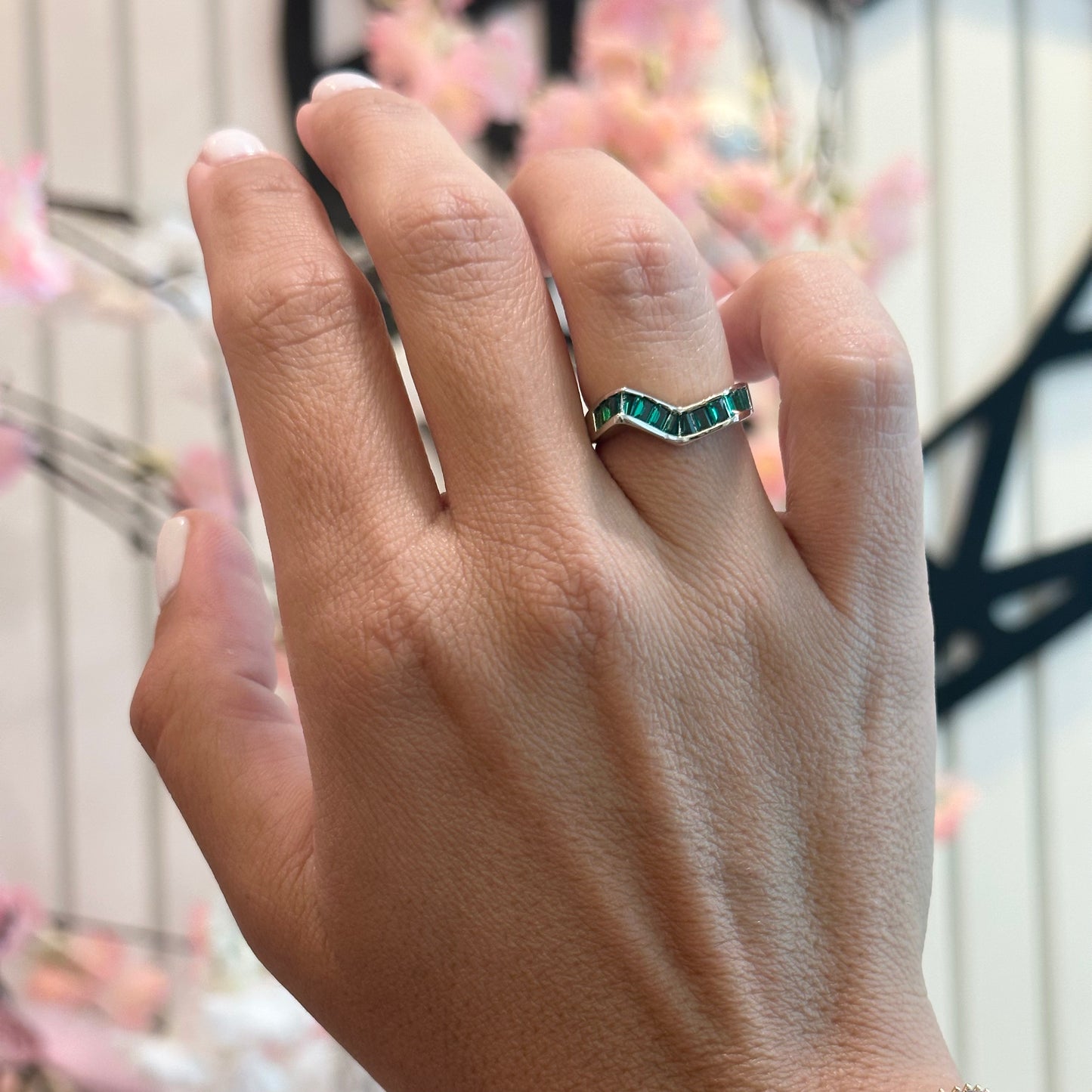 GREEN UNIQUE RING | Fourfold 18K White Gold Plated