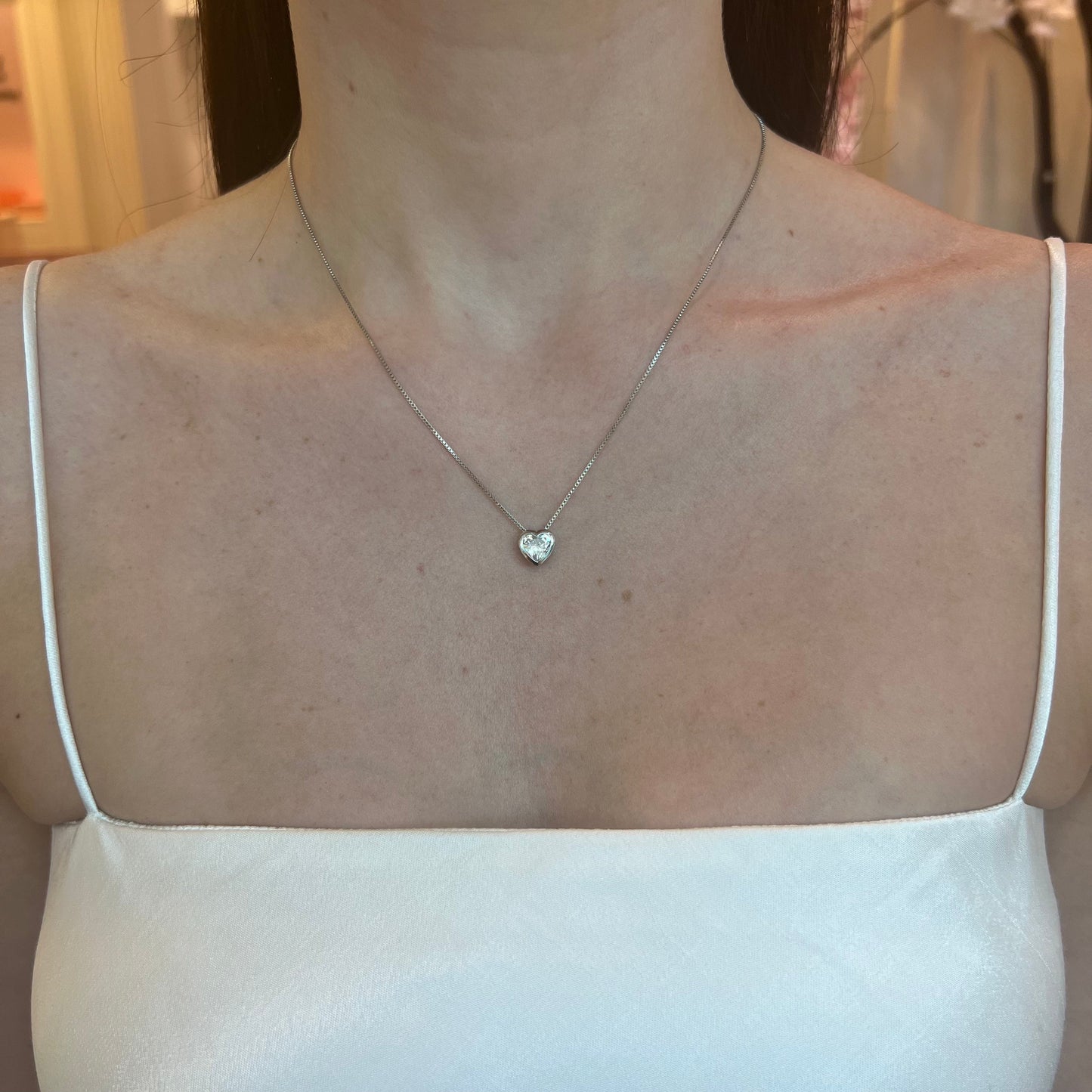 HEART STUD NECKLACE | Double White Rhodium Plated