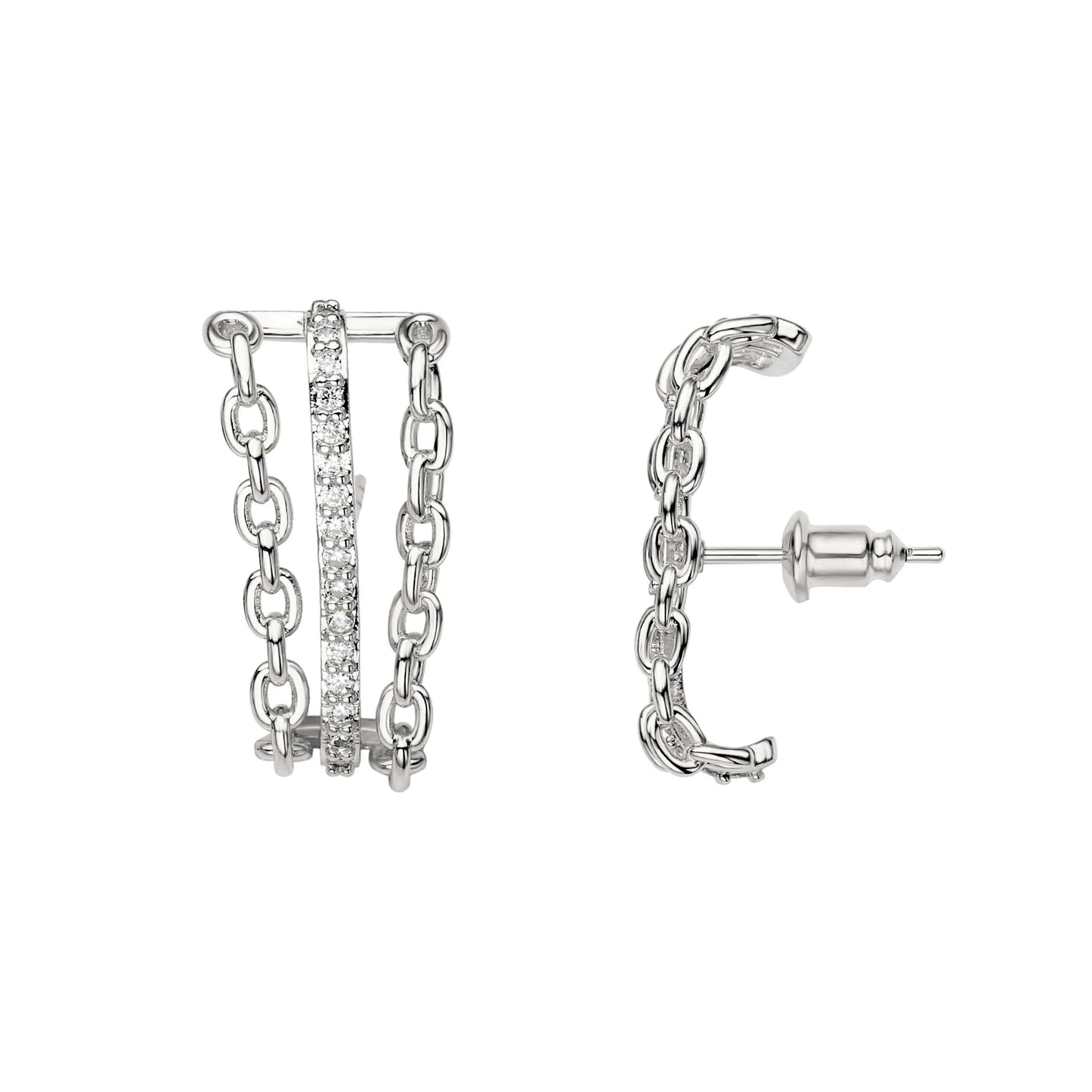 EAR HOOK CHAINS EARRINGS | White Rhodium Plated