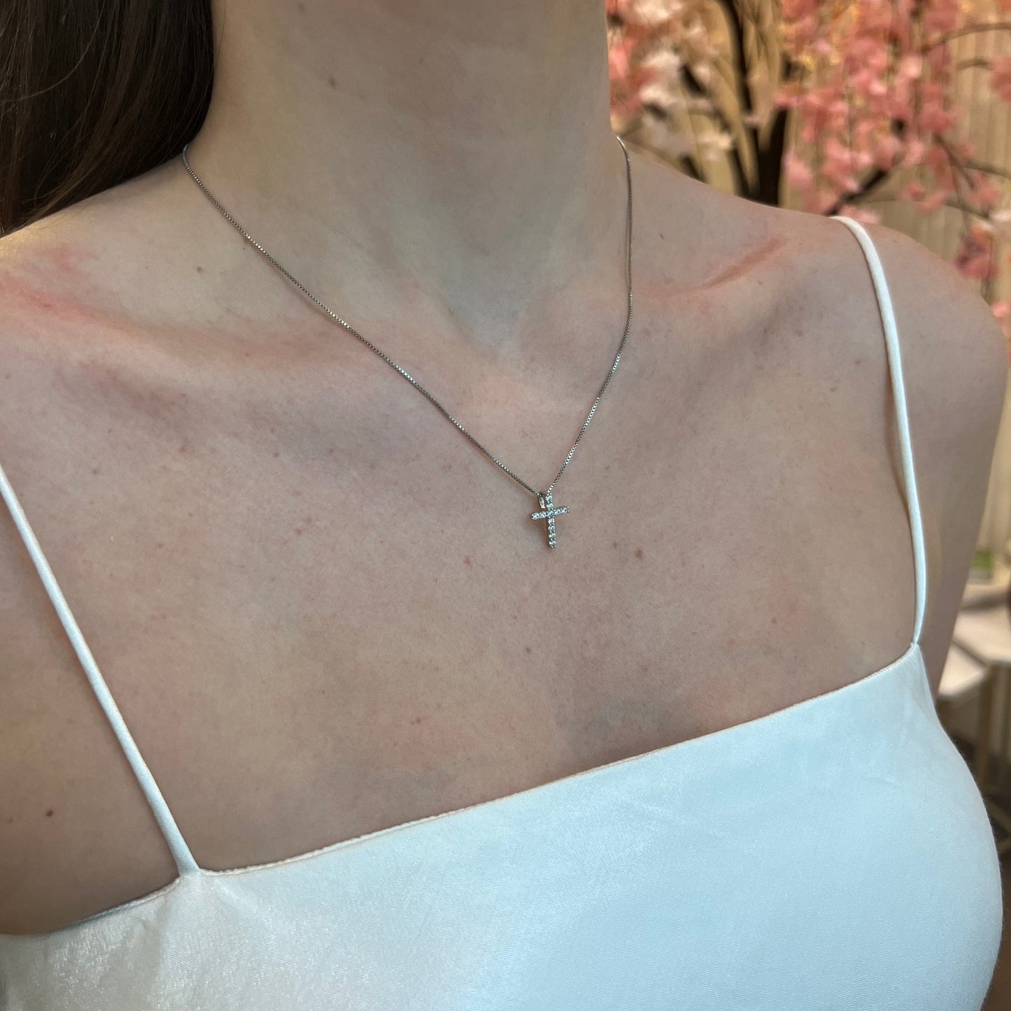 SMALL CROSS NECKLACE | Double White Rhodium Plated