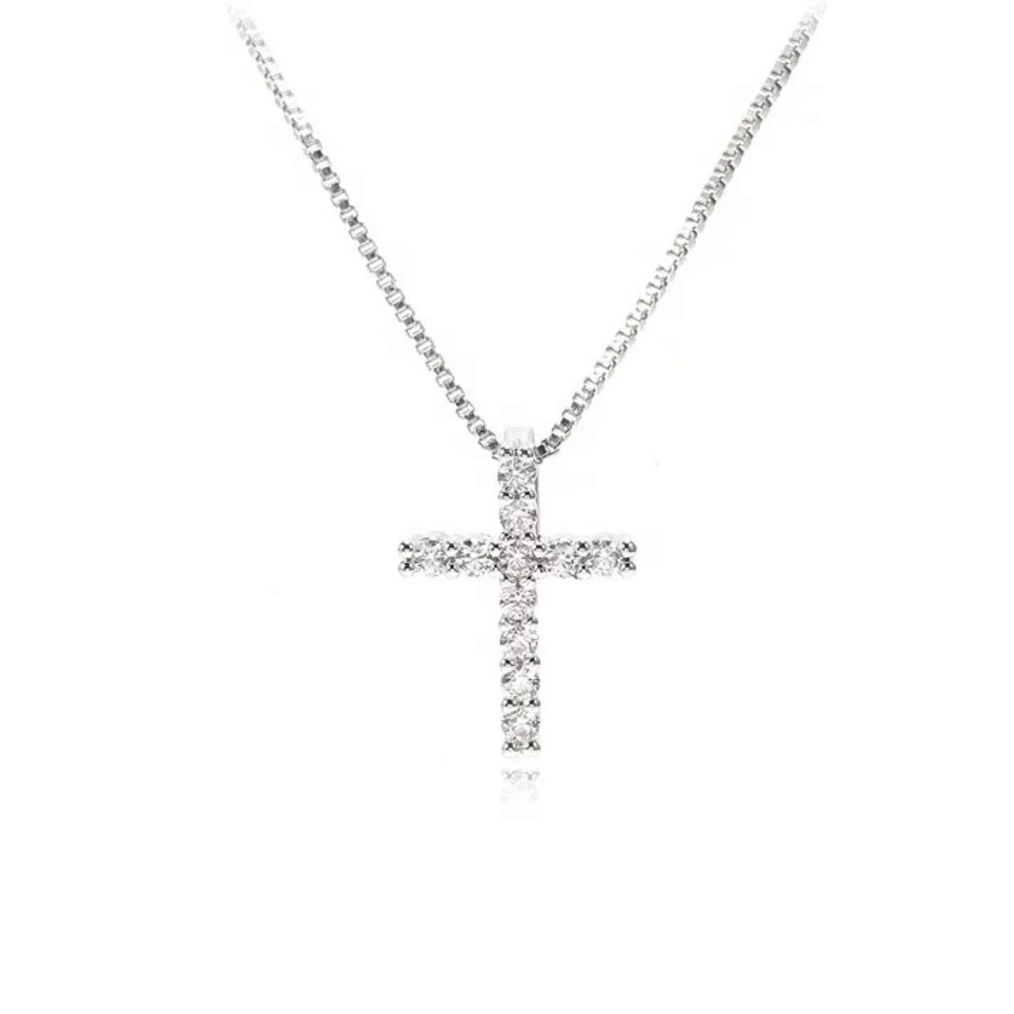 SMALL CROSS NECKLACE | Double White Rhodium Plated