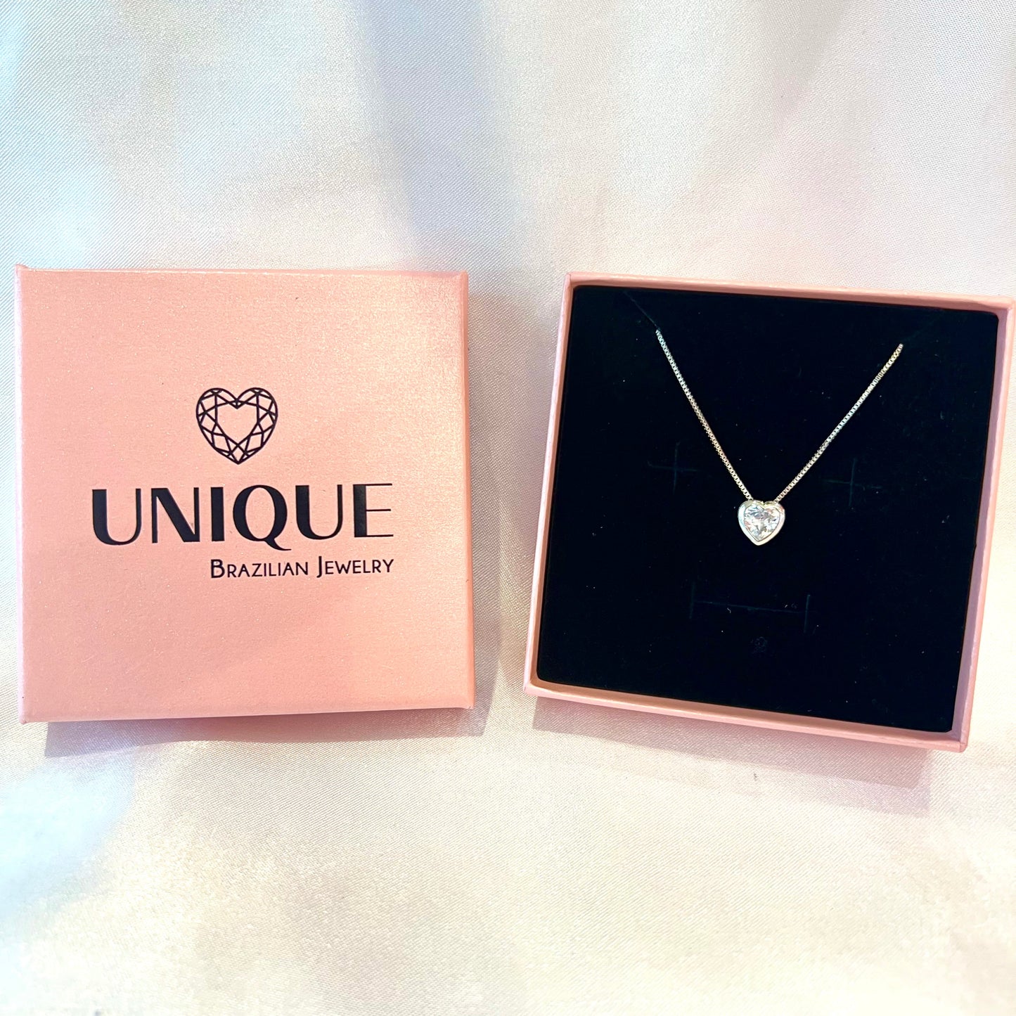HEART STUD NECKLACE | Double White Rhodium Plated