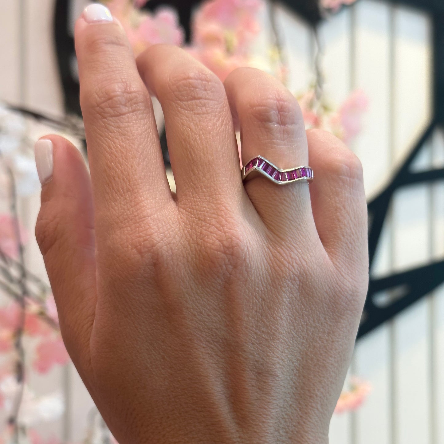 PINK UNIQUE RING | Fourfold 18K White Gold Plated